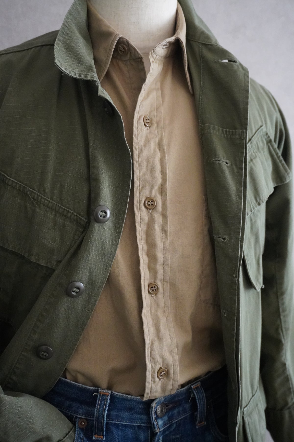 1950s U.S.ARMY Cotton Poplin Stand Up Collar Shirt